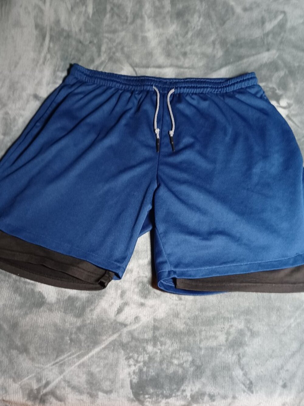 Men's Athletic Shorts Large Blue Elastic Waist with Drawstring 3 Pockets